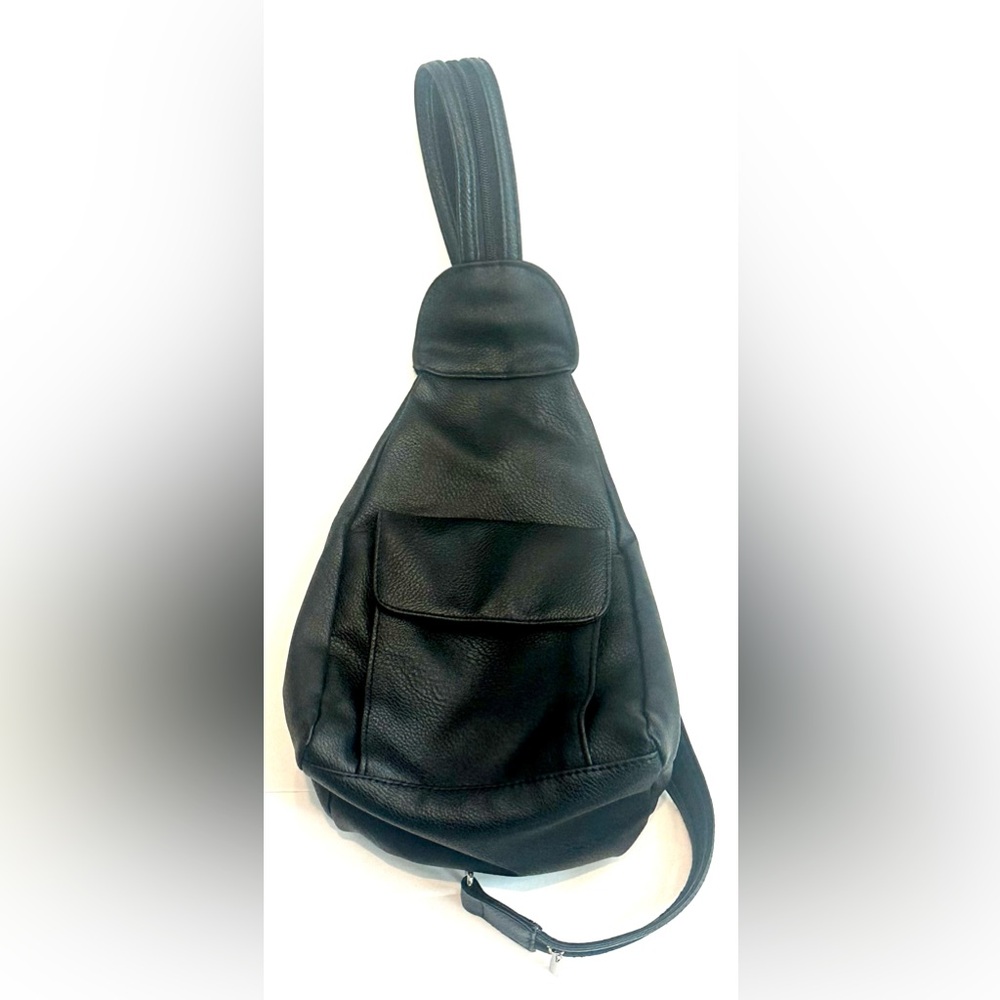 Black Faux Leather Crossbody Messenger Sling Bag
